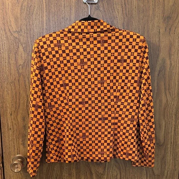 Retro Orange Checkered Shirt with shoulder pads - Picture 4 of 4